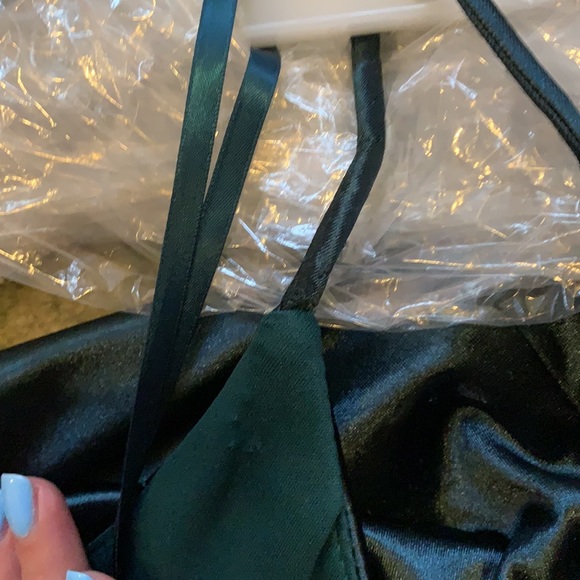 One Shoulder Stretch Satin Gown with Cutout - Picture 7 of 8